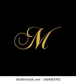 M letter logo with black background.The gold letter icon.Gold letter icon design.
