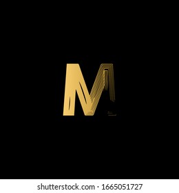 M letter logo with black background.The gold letter icon.The letter design.