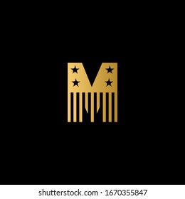 M letter logo with black background.The gold letter icon.This is american flag style.