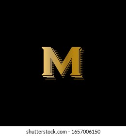 M Buchstabenlogo auf schwarzem Hintergrund.M Buchstabsymbol.Das ist goldenes Buchstabendesign.