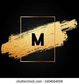 M letter logo with black and gold texture background.M letter icon.