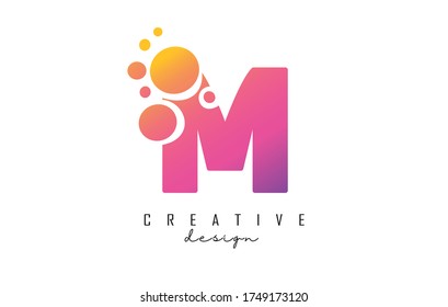 M Letter Logo with blue dots design. Letter M logotype with bubbles bunch. Corporate branding identity vector illustration with letter M. 