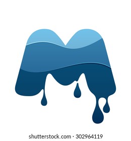 M letter logo with blue water and drops. Chemical and oil industries. Vector design template elements for your application or corporate identity.