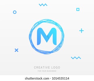 M letter Logo With Brush Line Design. Vector Illustration