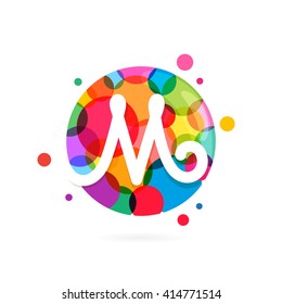 M Letter Logo In Circle With Rainbow Dots. Font Style, Vector Design Template Elements For Your Application Or Corporate Identity.