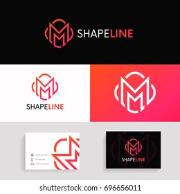 M letter logo clean linear icon rhombus sign vector design.