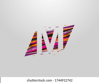 Logo de la letra M. Diseño inicial M geométrico de resumen moderno creativo, hecho de varias tiras de arte pop coloridas  