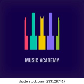 M letter logo from creative piano. Unique color transitions. Unique music academy logo template. vector