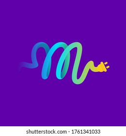 M letter logo with curl cable and plug adapter. Vector typeface for energy labels, wire headlines, power posters, electric company identity, etc.