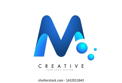 M  Letter Logo Design with 3D and Ribbon Effect and Dots. Colorful rounded Letter with Blue Gradient.