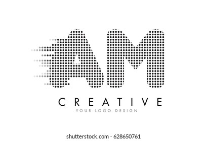 AM A M Letter Logo Design with Black Dots and Bubble Trails.
