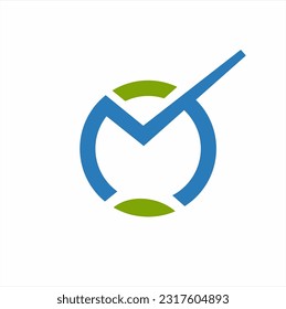 M Buchstaben Logo Design mit Markierung im Kreis Konzept.