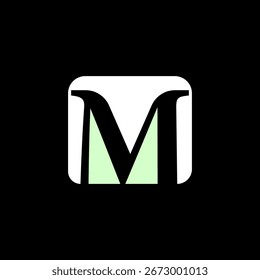 M letter logo design concept negative space square isolated on black background.