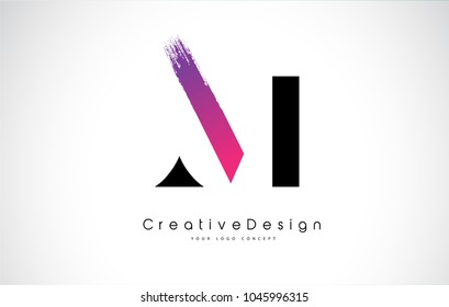 M Letter Logo Design with Creative Pink Purple Brush Stroke Vector Design Illustration.