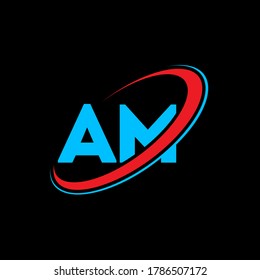 AM A M letter logo design. Initial letter AM linked circle uppercase monogram logo red and blue. AM logo, A M design. am, a m