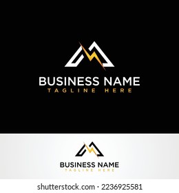 M Letter logo design with lighting thunder bolt. Vector illustration