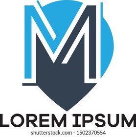 M letter logo design. Letter m in location pin shape vector illustration.