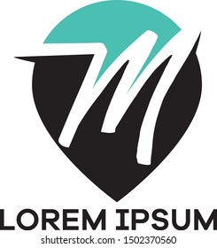 M letter logo design. Letter m in location pin shape vector illustration.