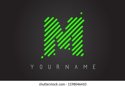 M Letter Logo Design made of Neon Green Lines Vector Illustration