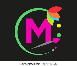 M Letter Logo Design mehrfarbig mit Rundrahmen.