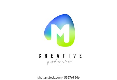 M Letter Logo Design with Oval Green Blue Shape Vector Illustration.
