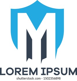 M letter logo design. Letter m in shield vector illustration.