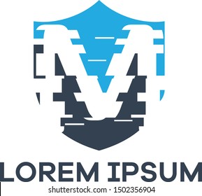 M letter logo design. Letter m in shield vector illustration.