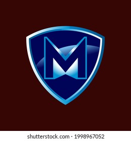 M letter logo design in shield with red background in illustrator, vector logo modern alphabet font overlap style. calligraphy designs for logo, Poster, Invitation, etc.