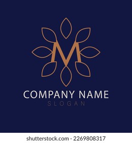 M letter logo design. Sunflower with letter logotype. Luxury floral logo.