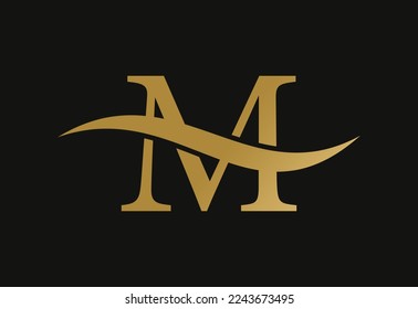 Diseño de logotipo de letra M, con swoosh, concepto de diseño de vectores