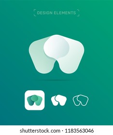 M letter logo design template. Origami paper material design, flat and line art style. App icon