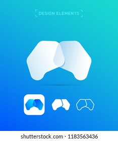M letter logo design template. Origami paper material design, flat and line art style. App icon