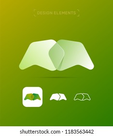 M letter logo design template. Origami paper material design, flat and line art style. App icon