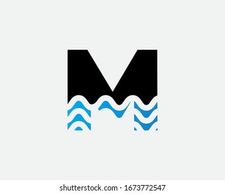 M Letter Logo Design Template Element with water wave