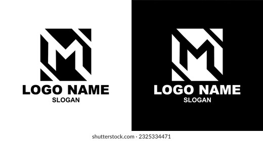 M letter logo design template black and white vector illustration with editable name