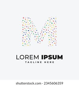 M letter logo design template with colorful confetti leaf vector