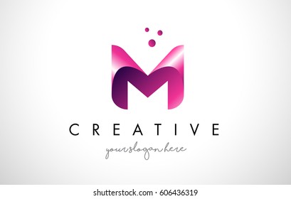 M Letter Logo Design Template with Purple Colors and Dots