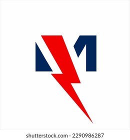 M letter logo design with thunderbolt symbol.
