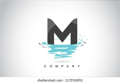 M Letter Logo Design With Water Splash Ripples Drops Reflection Vector Icon Illustration.