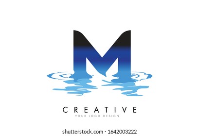 M Letter Logo Design with Water Effect and Deep Blue Gradient Vector Illustration. Template M - brand-name companies.