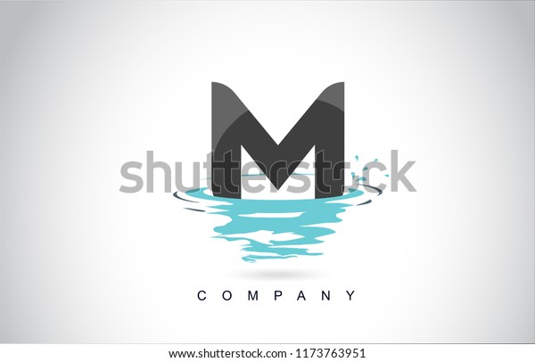 Mの文字のロゴデザインと水しぶきの波紋 反射ベクター画像アイコンイラスト のベクター画像素材 ロイヤリティフリー