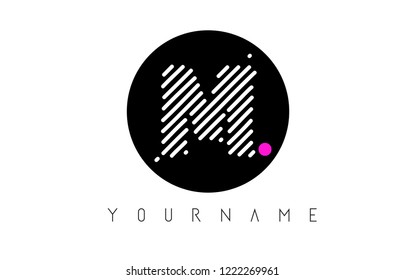 M Letter Logo Design with White Lines and Black Circle Vector Illustration