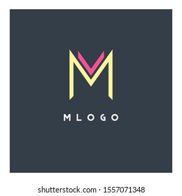 M letter logo double colored line design vector 