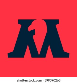 M Letter Logo With Eagle Negative Space. Font Style, Vector Design Template Elements For Your Sport Application Or Corporate Identity.