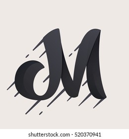 M letter logo. Fast speed vector script type. Sport elements for club banner, t-shirt, labels, posters etc.