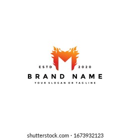 M letter logo fire design vector template