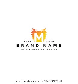 Plantilla vectorial de diseño de incendio del logotipo de letra M