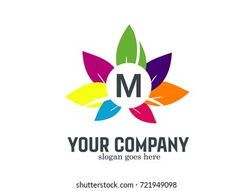 M letter logo with flower in rainbow colors