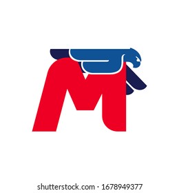 M letter logo with flying eagle. Vector oblique font perfect for sport labels, army posters and fast delivery identity, etc.