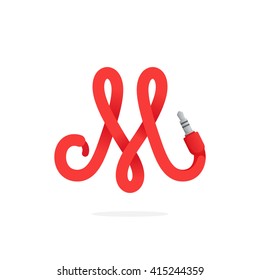M letter logo formed by jack cable. Vector design template elements for your music application or corporate identity.